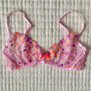 For Love And Lemons - Purple & Orange Floral Lace Bra, 34B